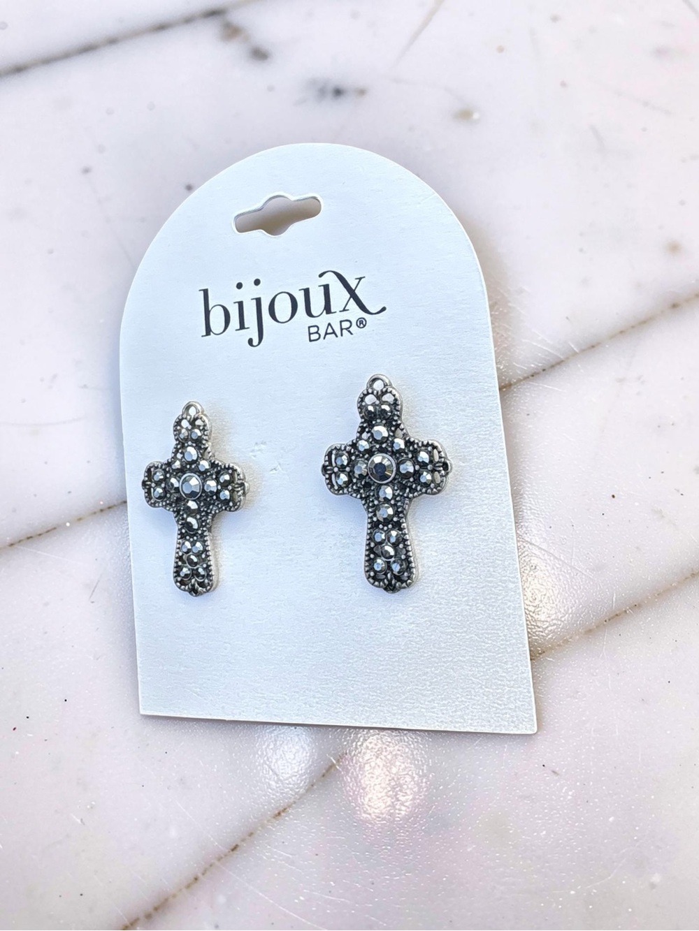 Silver Cross Stud Earrings - Picture 2 of 3